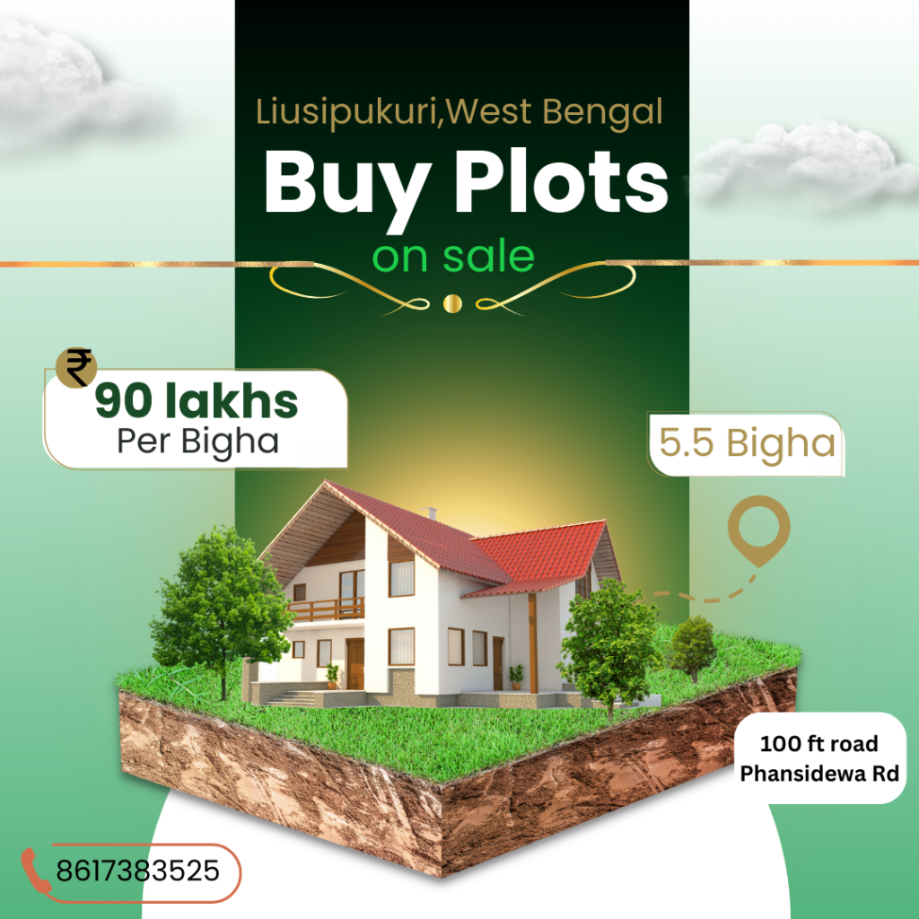 A real estate advertisement by SMM Realtors showcasing premium katha-approved plots for sale in Liusipukuri, Siliguri, with excellent connectivity and strong investment potential.