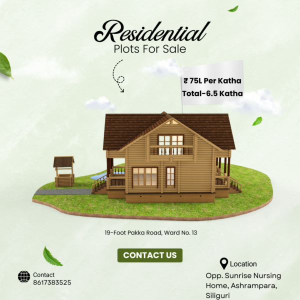 A poster that shows the land offered by SMM Realtors in Ashrampara Residency, Siliguri. Its a residential plot