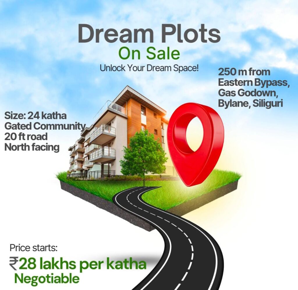 A professional real estate advertisement promoting premium plots near the bypass in Siliguri, offered by SMM Realtors